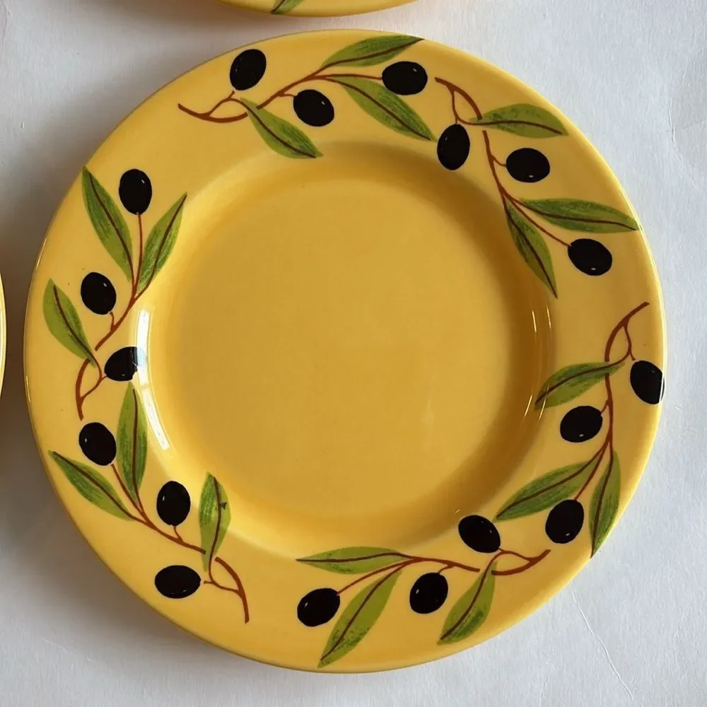 Varages France Olive Branch Pattern Yellow Salad Plates Set of 4